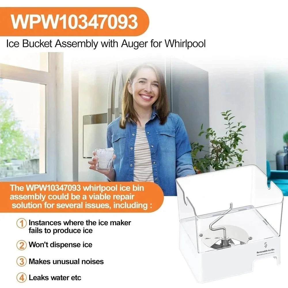 Ice Bucket Compatible Whirlpool Ice Bin, Upgraded WPW10347093 W10347093‎